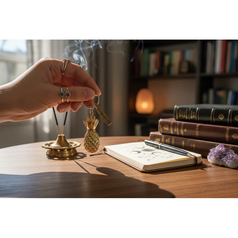 Piña Dorada Llavero De Metal Para El Feng Shui De 4 Cm Alto Dorado