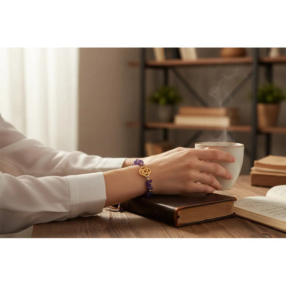 Pulsera De Cuarzo Separaciones De Metal En Hilo Ajustable Circulo Amatista 17 Cm