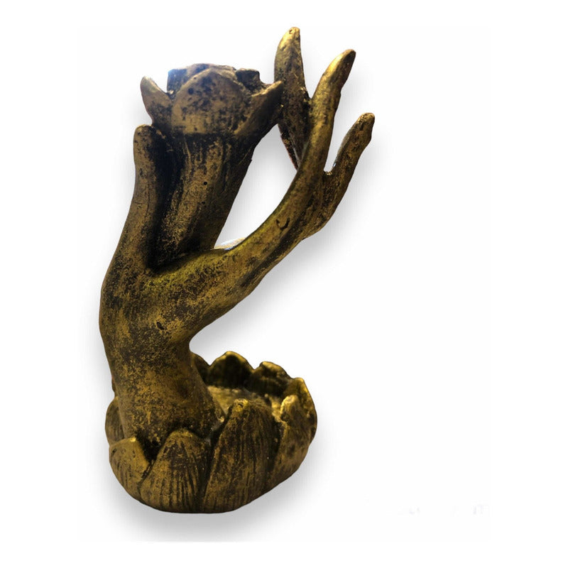 Mano Cascada De Humo Porta Incienso Dorado Oscuro