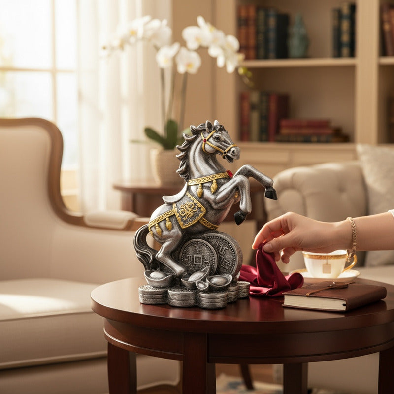 Caballo Año Chino Estatua De Resina 18x13x8.5 Cm