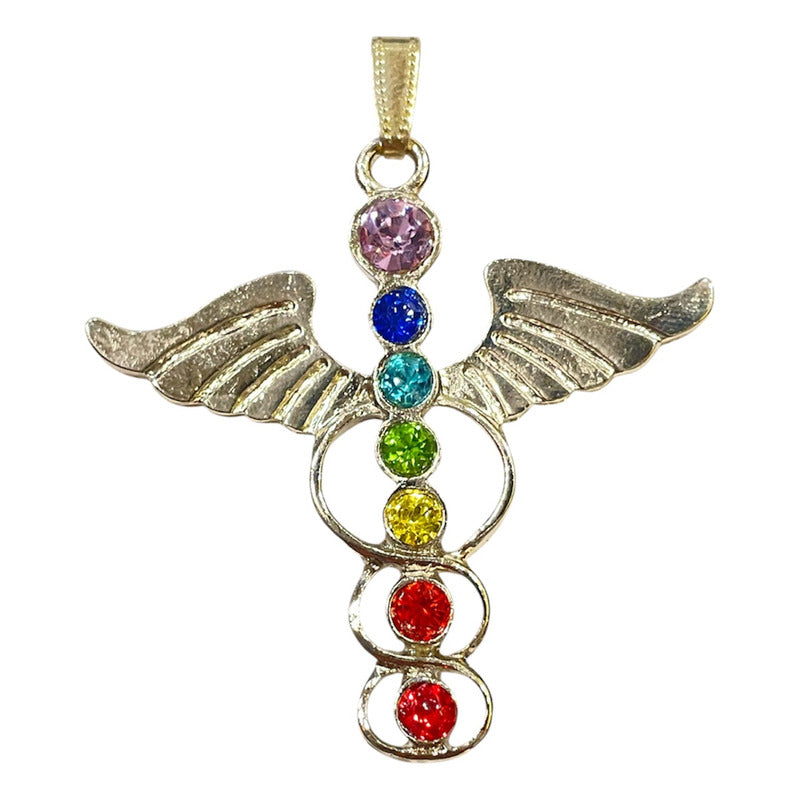 7 Chakras Dije Alas Con Cristal En Baño De Oro