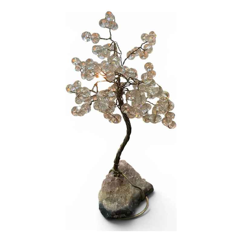 Arbol De La Vida En Cristal Con Base De Cuarzo, 14 Cm Altura Transparente
