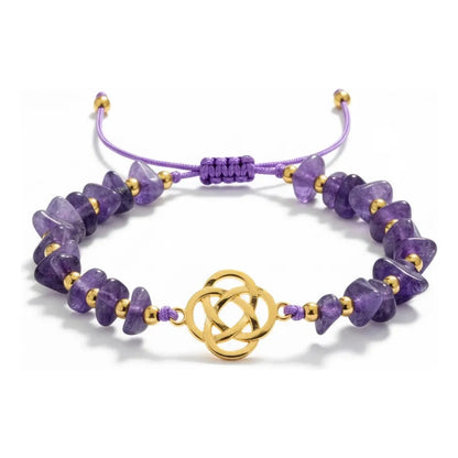 Pulsera De Cuarzo Separaciones De Metal En Hilo Ajustable Circulo Amatista 17 Cm