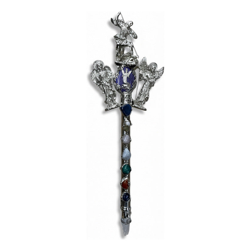 Vara De Poder Arcangeles Con Cuarzo Niquelado 33cm Estimado Agata Morada