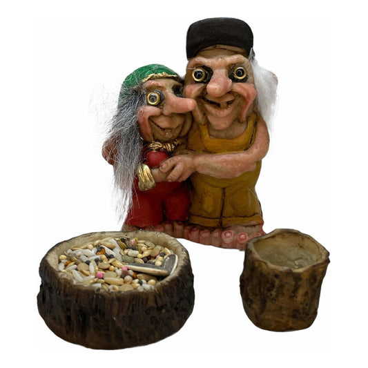 Troll Amor Eterno + Comedero 10 Cm Figura En Resina Nacional Azul Rojo Amarillo