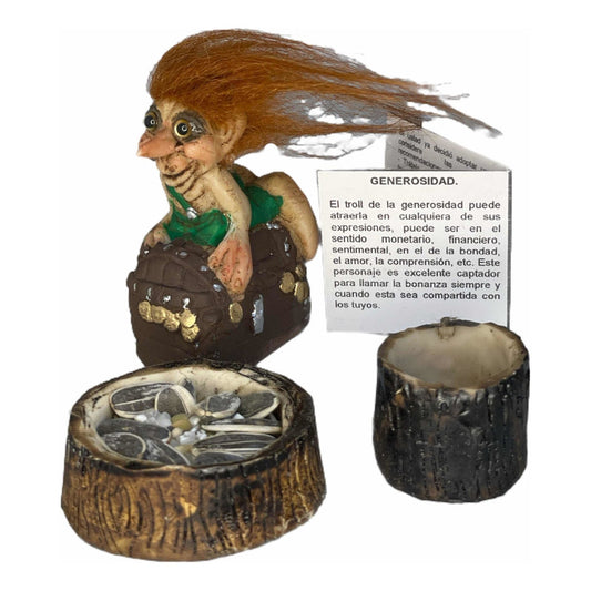 Troll Generosidad + Comedero+tarjeta + Semillas 8 Cm