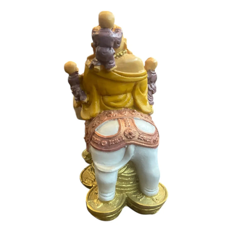 Buda Sonriente Con Elefante Y Monedas 15 Cm Blanco by HEREJE