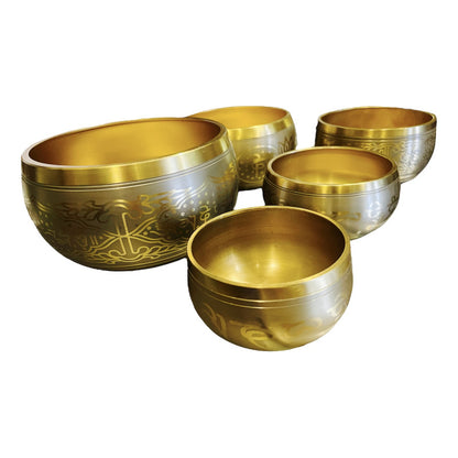 Cuenco Tibetano 7 Metales Juego De 5 Piezas En Color Dorado