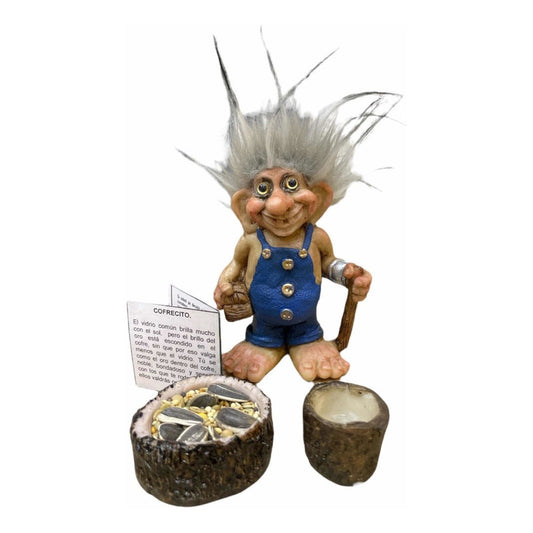 Troll Cofrecito + Comederos+ Semillas 10.5cm De Altura.