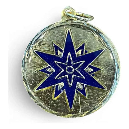 Dije Medalla Estrella 12 Puntas Amuleto Oro 12 Picos 30mm Azul