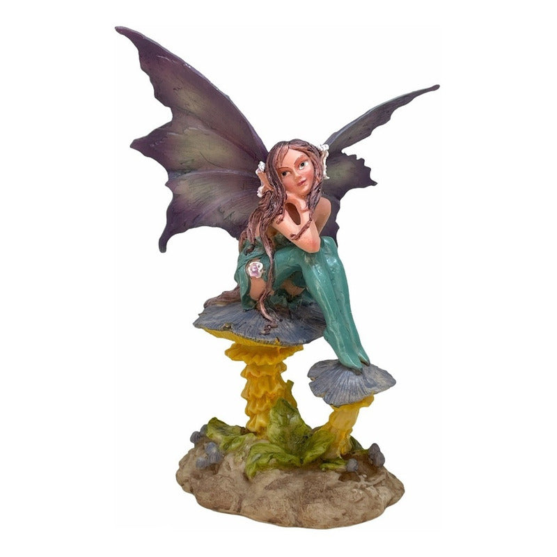 Hada Sentada En Hongo 16 Cm Resina Mexicana