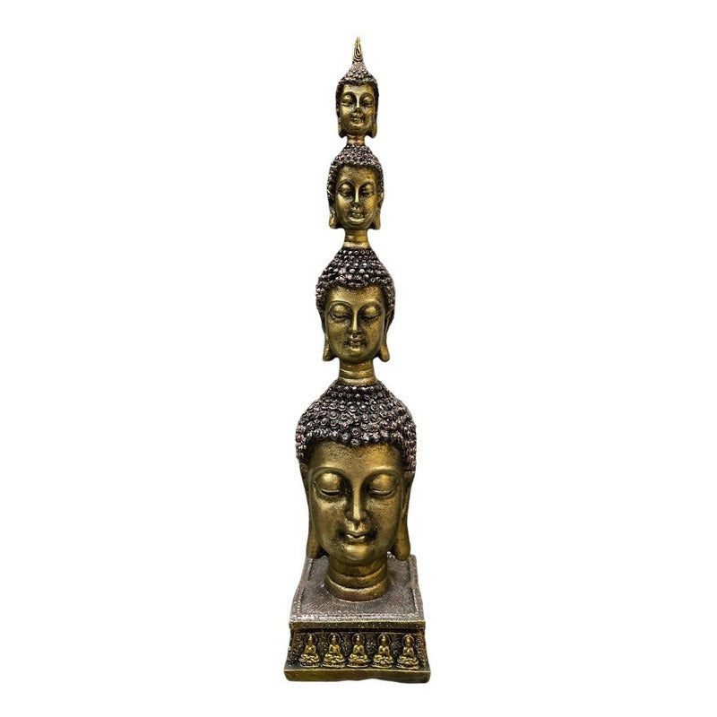 Buda Pedestal Cabezas Figura De Resina 26 Cm Alto