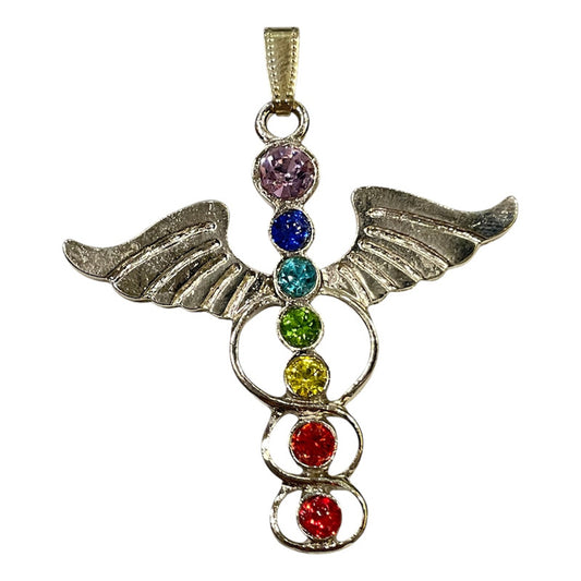 7 Chakras Dije Alas Con Cristal En Baño De Oro