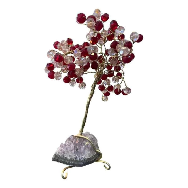 Arbol De La Vida En Cristal Con Base De Cuarzo, 14 Cm Altura Transparente/rojo