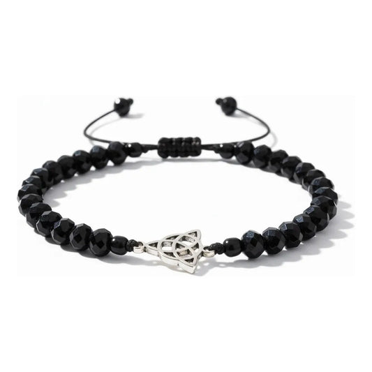 Triqueta Pulsera Hilo Con Cristal Ajustable Negro 10 Cm