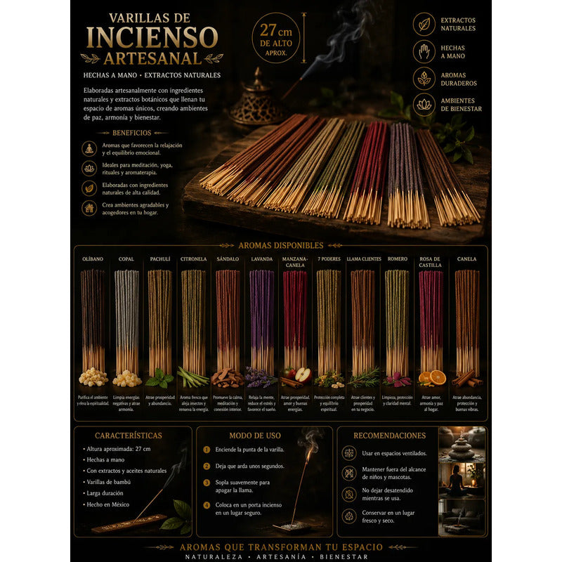 Incienso Artesanal 20 Varitas Gruesas Aroma A Elegir Surtido Floral by HEREJE