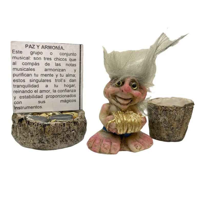 Troll Mini + Comedero + Semillas + Tarjeta Varios Modelos Paz Y Armonia Acordeon 5cm