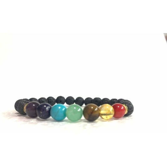 Pulsera 7 Chakras Cuarzo Y Piedra Volcánica