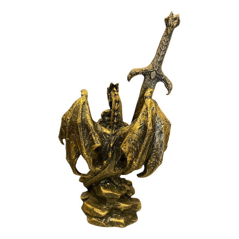 Dragon Dorado Figura Decorativa 12 Cm De Resina Mexicana
