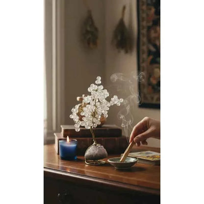 Arbol De La Vida En Cristal Con Base De Cuarzo, 14 Cm Altura Transparente