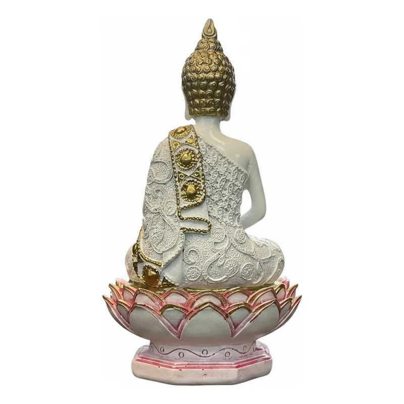 Figura Buda Meditando En Flor De Loto 15 Cm Resina Rojo by HEREJE