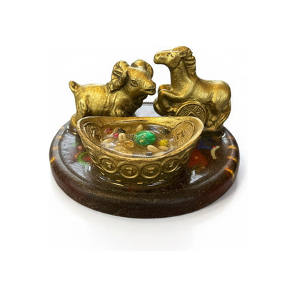 Caballo Con Cabra En Base Redonda 3x6 Cm Amuleto Año Chino. Base Translucida