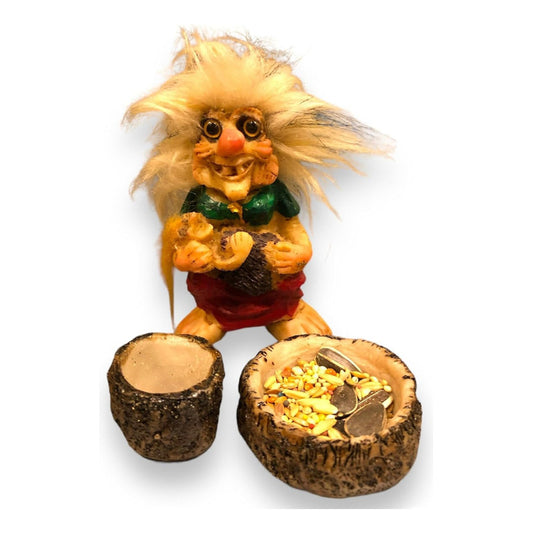 Troll Maternidad + Comederos Y Bebedero Escultura De Resina