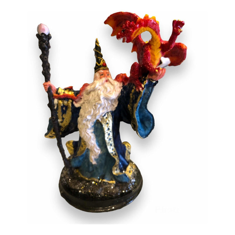 Merlin Con Dragón Figura De Resina