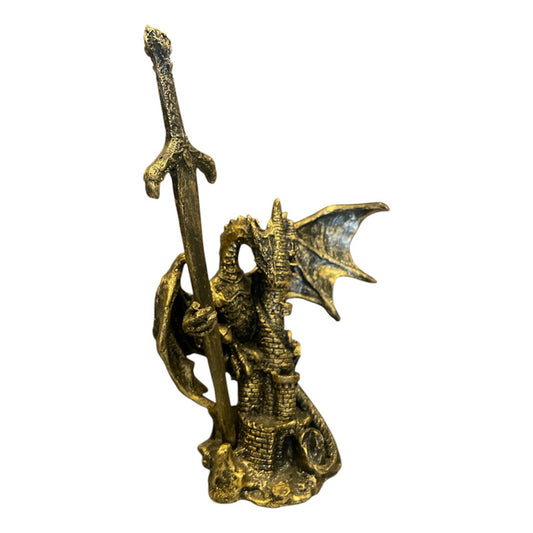 Dragon Dorado Figura Decorativa 12 Cm De Resina Mexicana