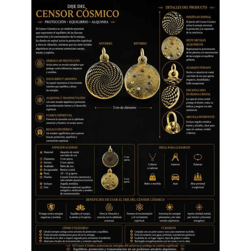 Medalla Dije Sensor Cosmico Dorada Con Esmalte Negro 3 Cm Obscuro