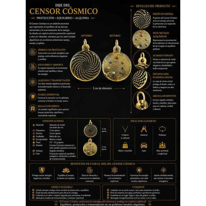Medalla Dije Sensor Cosmico Dorada Con Esmalte Negro 3 Cm Obscuro
