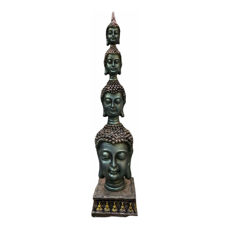Buda Pedestal Cabezas Figura De Resina 26 Cm Alto