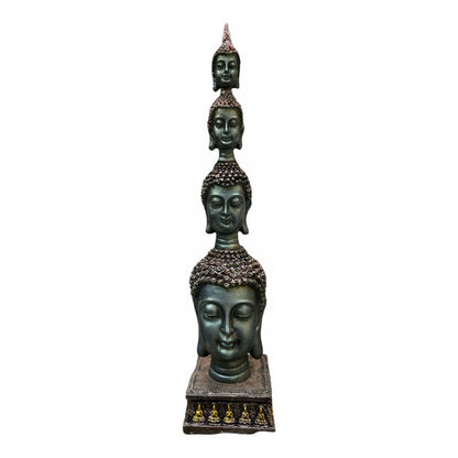 Buda Pedestal Cabezas Figura De Resina 26 Cm Alto