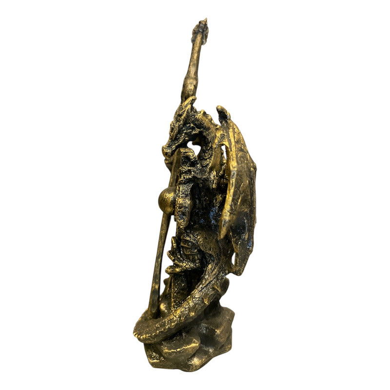 Dragon Dorado Figura Decorativa 12 Cm De Resina Mexicana
