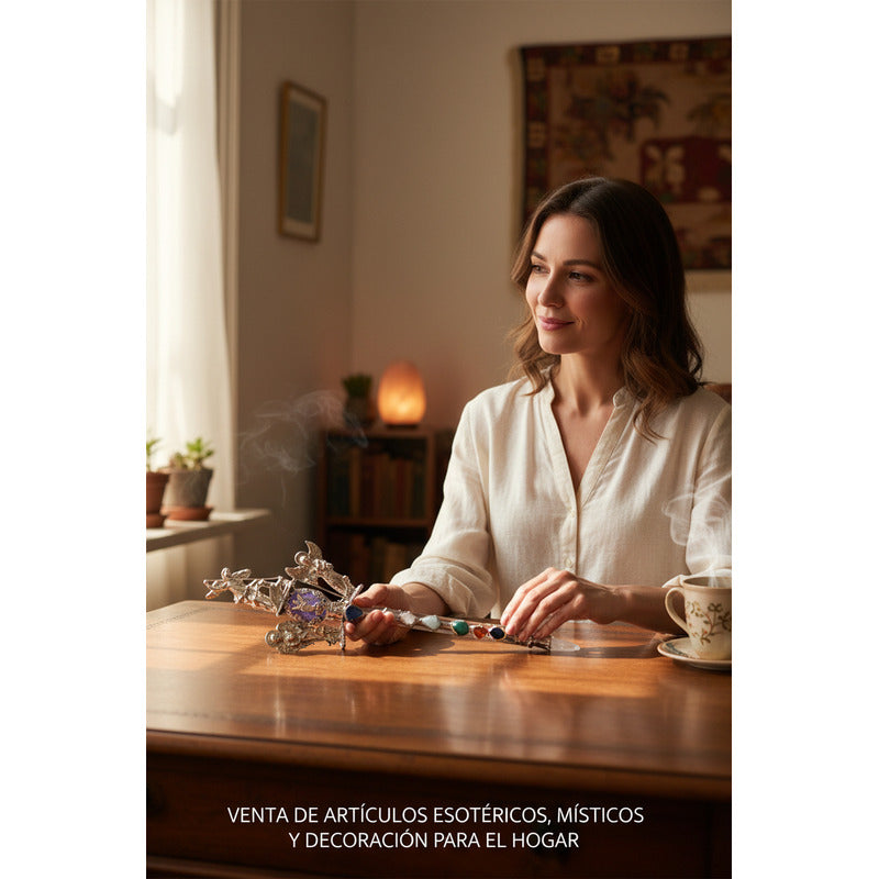 Vara De Poder Arcangeles Con Cuarzo Niquelado 33cm Estimado Agata Morada