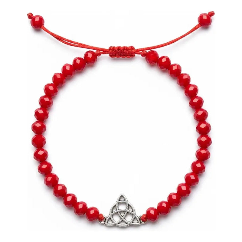 Triqueta Pulsera Hilo Con Cristal Ajustable Rojo 10 Cm