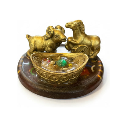 Caballo Con Cabra En Base Redonda 3x6 Cm Amuleto Año Chino. Base Translucida