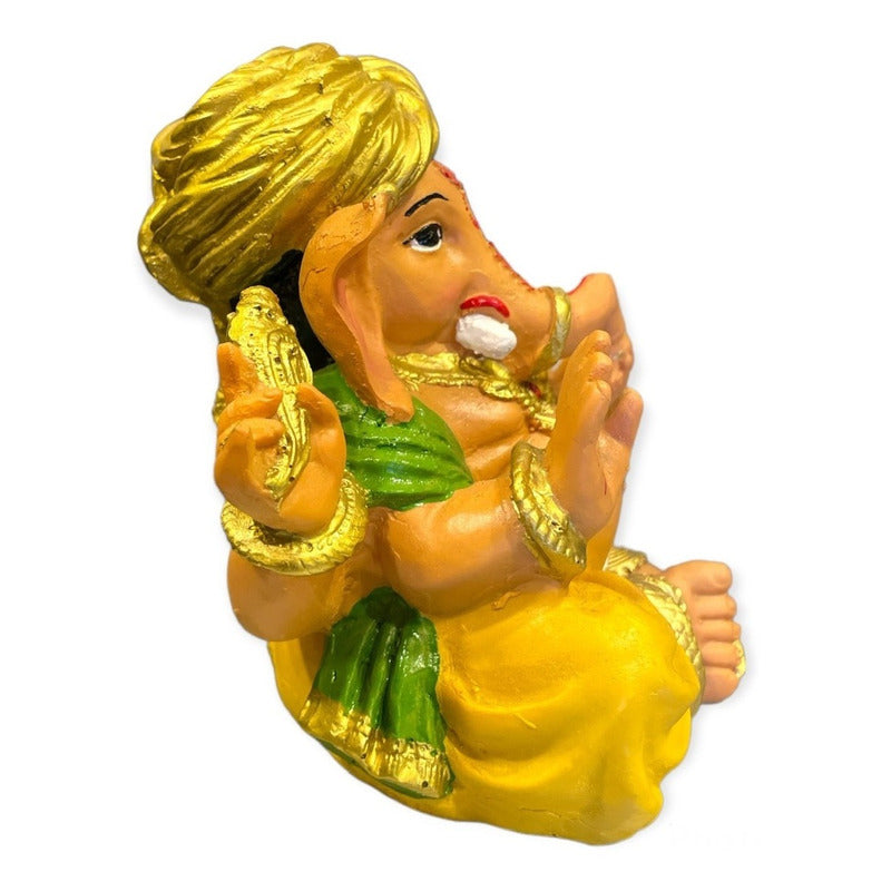 Ganesh Turbante Escultura D Resina Hecho A Mano 15.5x17x13cm