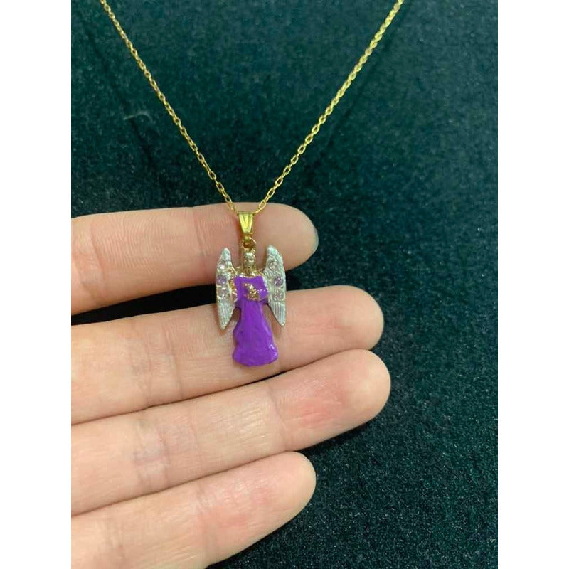 Juego 7 Arcangeles Dije Baño De Oro Con Cristal Miguel Jofie