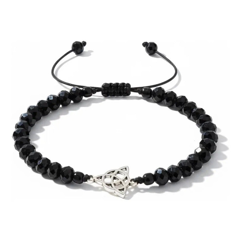 Triqueta Pulsera Hilo Con Cristal Ajustable Negro 10 Cm