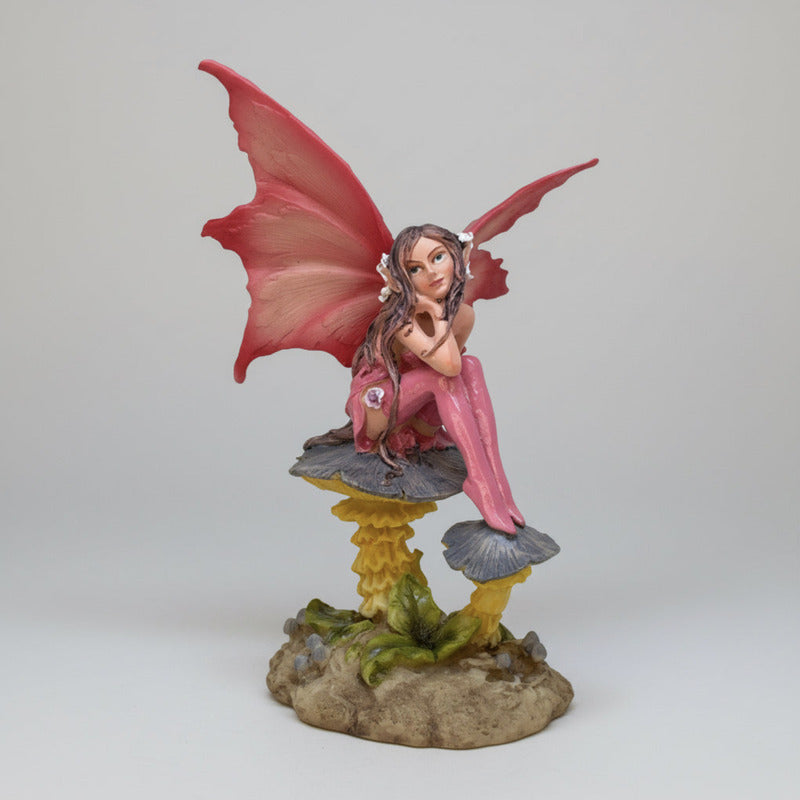 Hada Sentada En Hongo 16 Cm Resina Mexicana