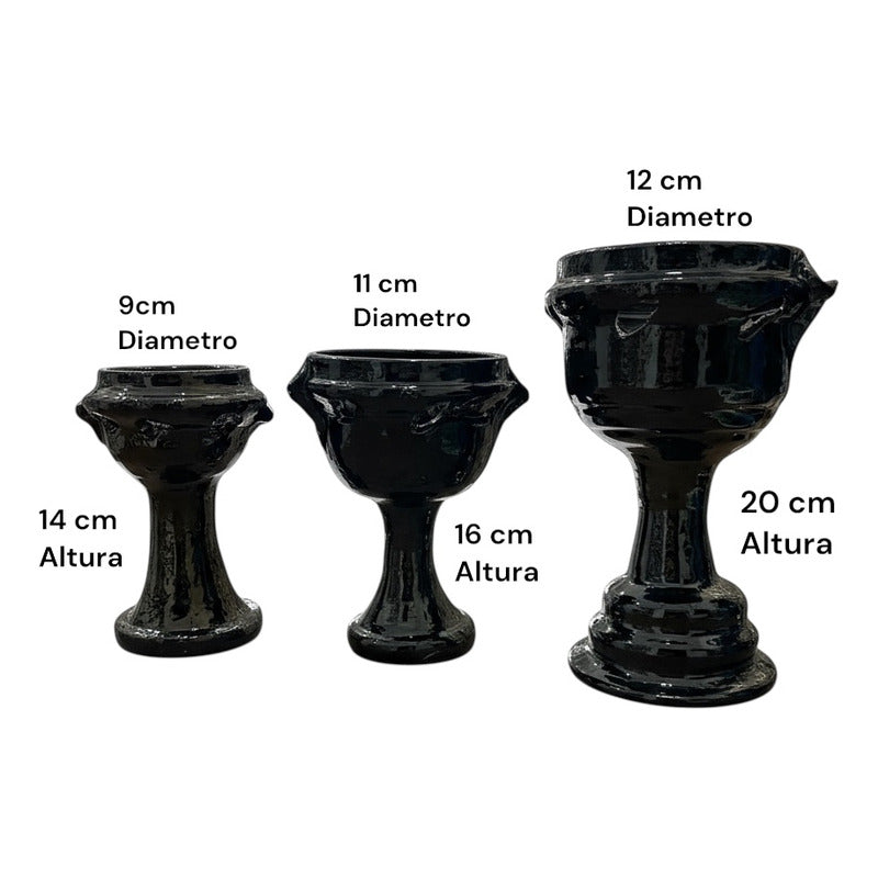 Sahumerio Copalera Porta Incienso Barro Vidriado 16x11x13 Cm Negro Lisa