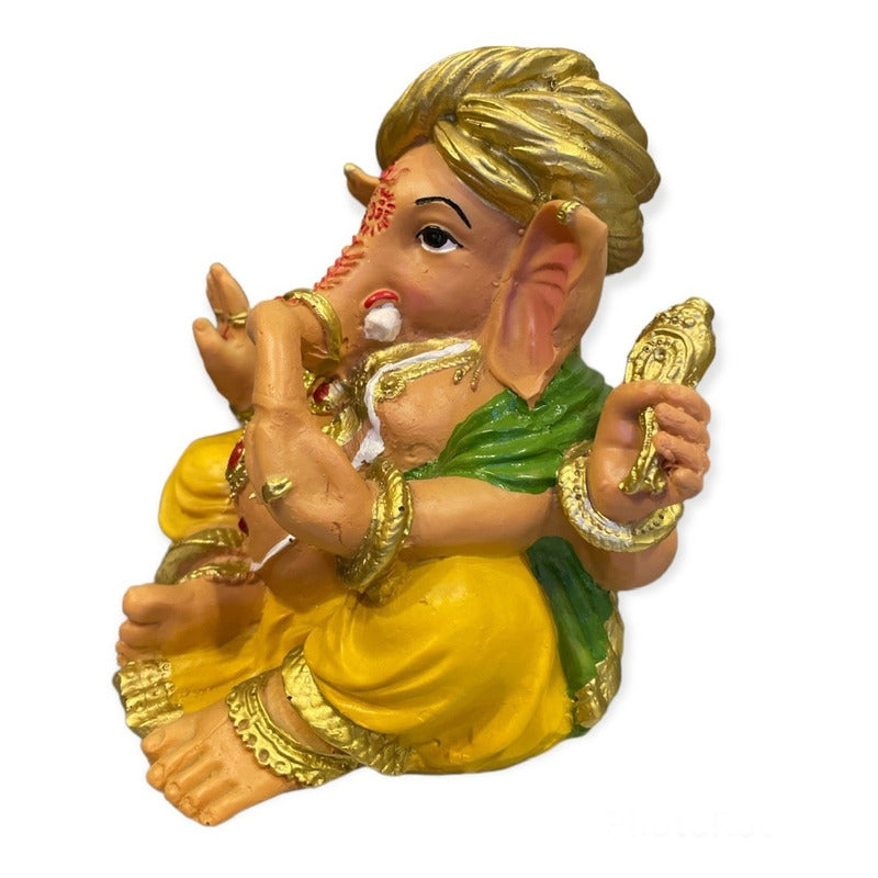 Ganesh Turbante Escultura D Resina Hecho A Mano 15.5x17x13cm