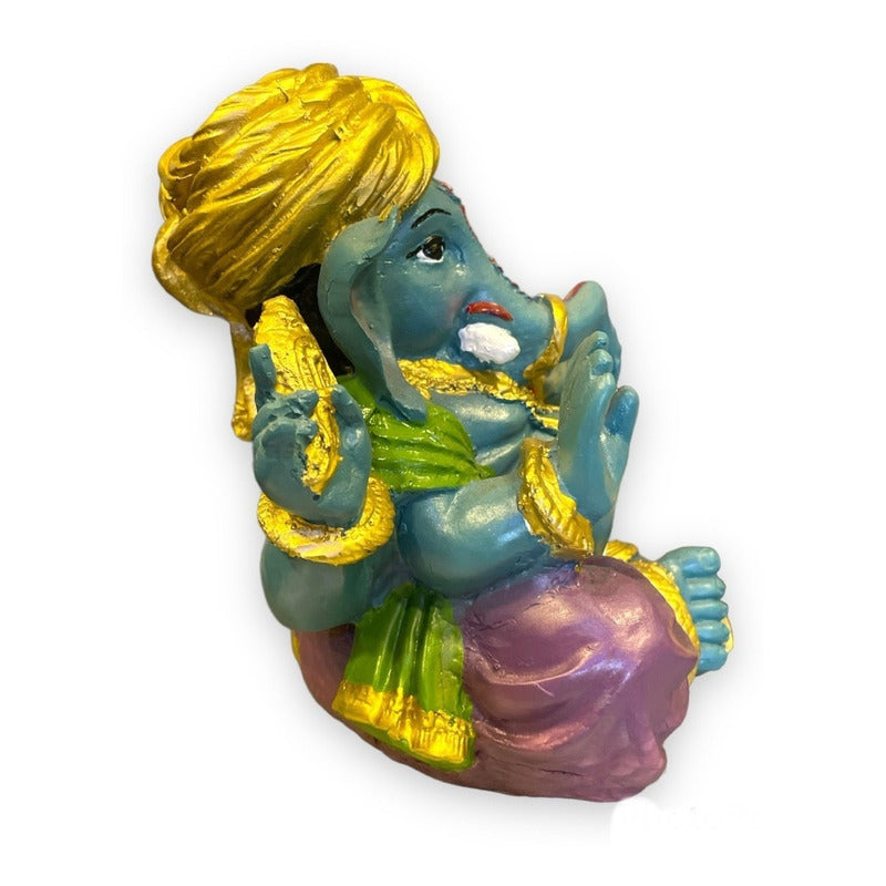Ganesh Turbante Escultura D Resina Hecho A Mano 15.5x17x13cm