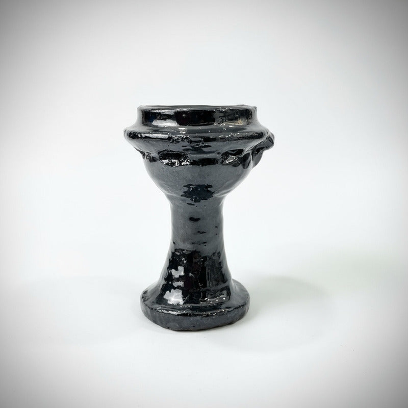 Sahumerio Copalera Porta Incienso Barro Vidriado 14x9x10 Cm Negro Lisa