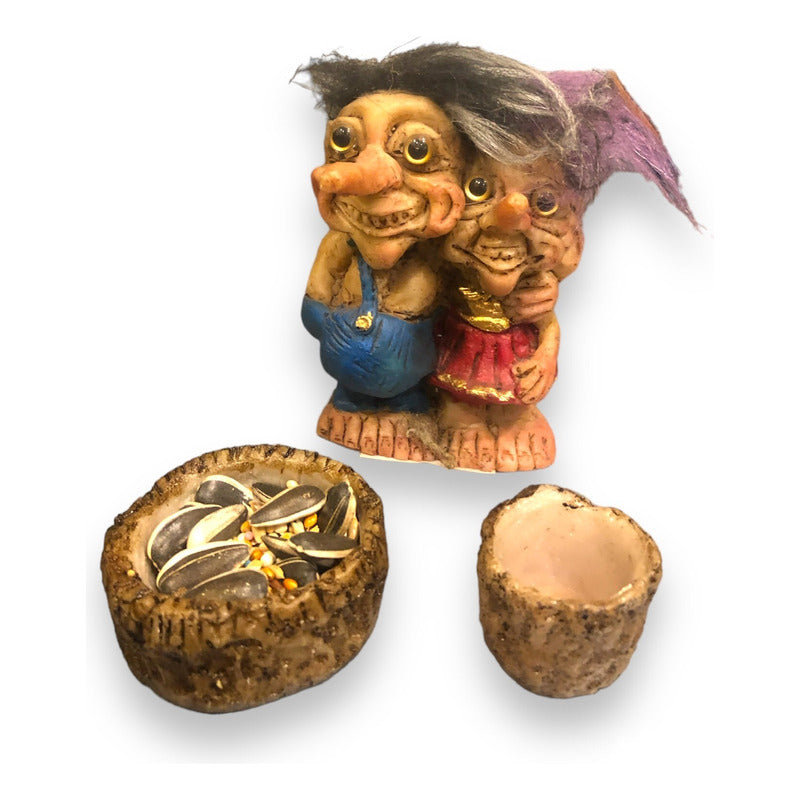 Troll Mellizos + Comedero 9 Cm Figura De Resina Nacional