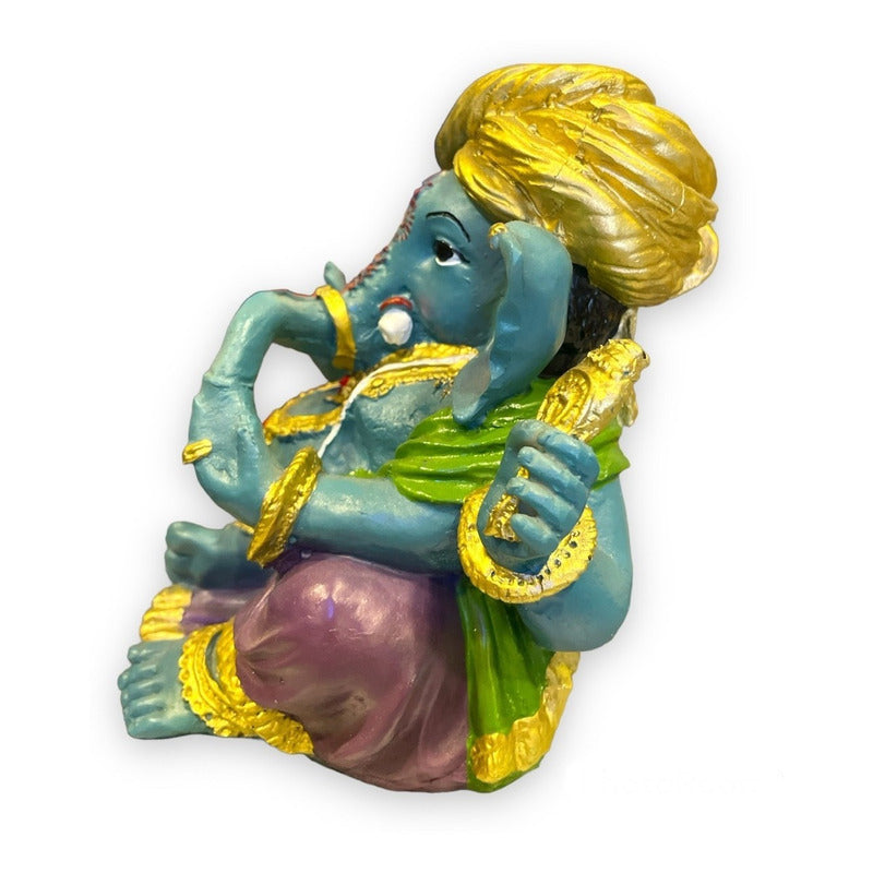Ganesh Turbante Escultura D Resina Hecho A Mano 15.5x17x13cm