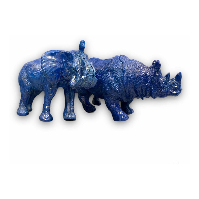 Figura Elefante Y Rinoceronte Azul Feng Shui 8.6cm Y 7.5cm