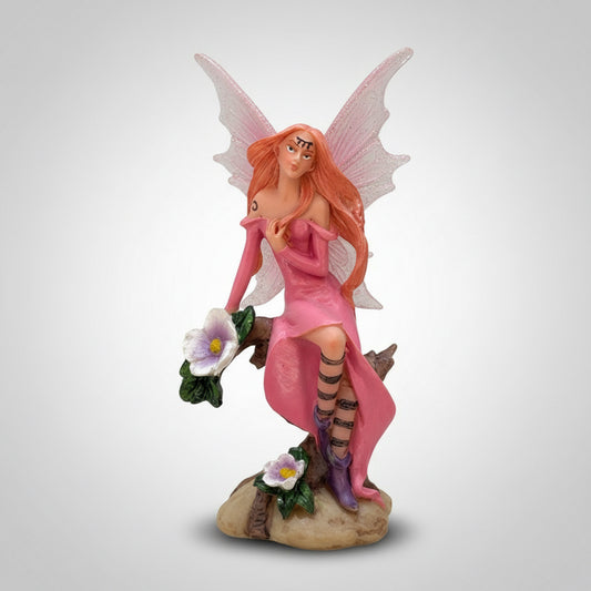 Hada Sentada En Tronco 13 Cm Resina Mexicana