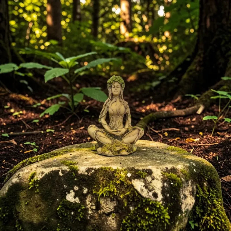 Figura Diosa Gaia Madre Tierra Meditación Resina Verde Claro by HEREJE